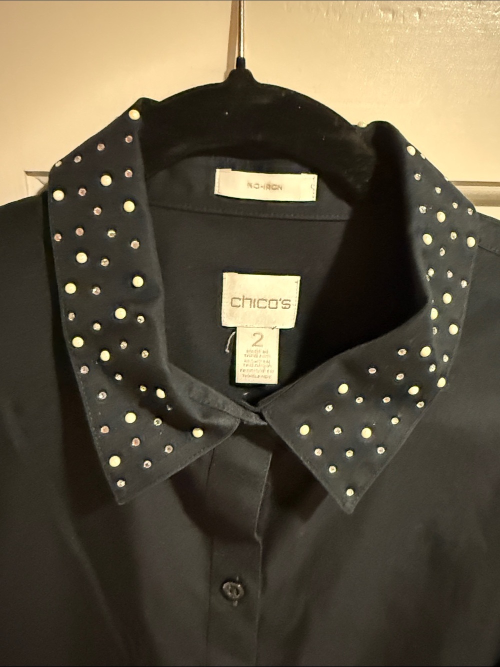 Chico’s Black No Iron Studded Collar Button Up Blouse - Chico’s Sizing 2
